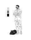 Vector linear illustration of a young man with bag.